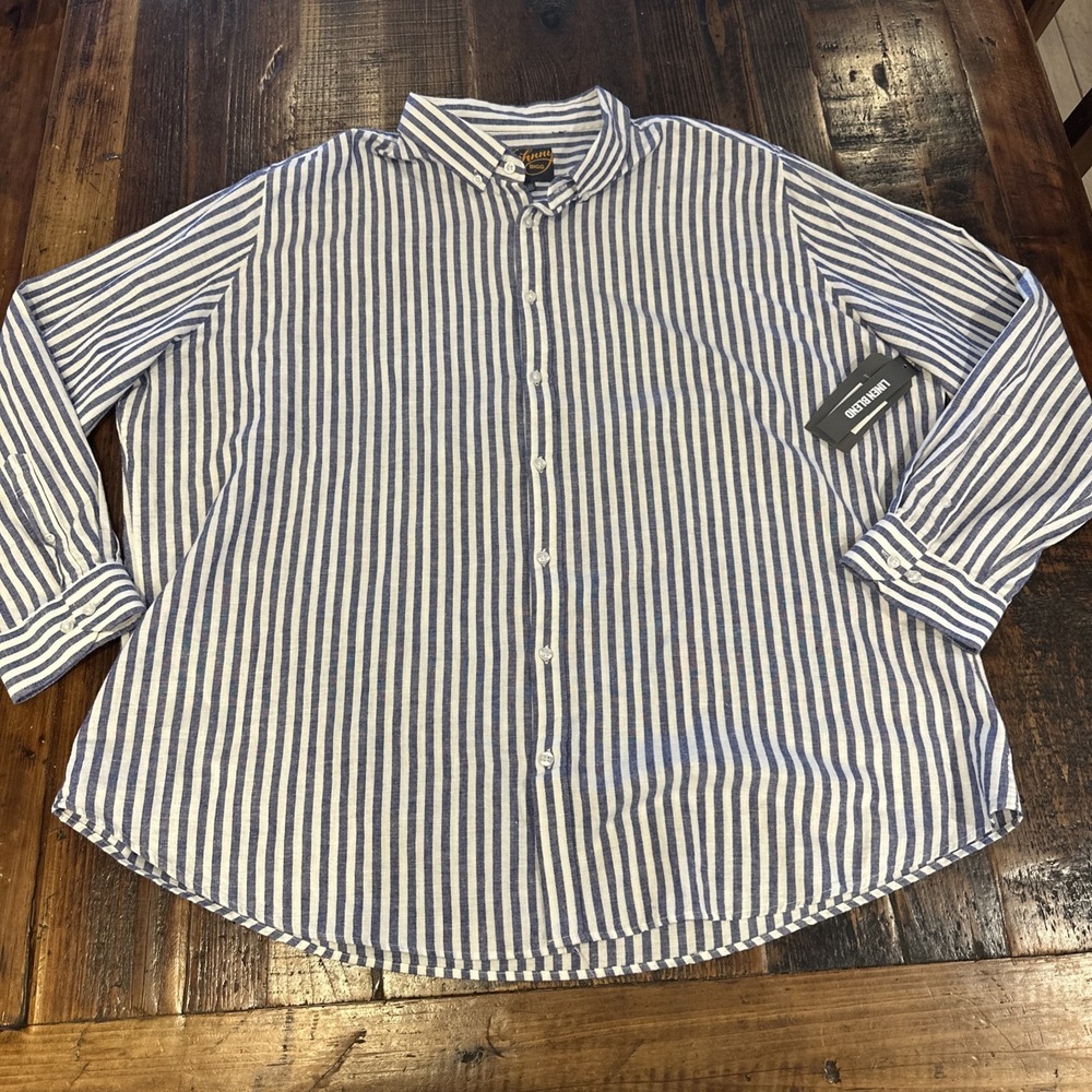 Johnny Bigg NWT Men's Linen Blend Sz 4XL Stripe Beach Button Up L/ Sleeve Shirt